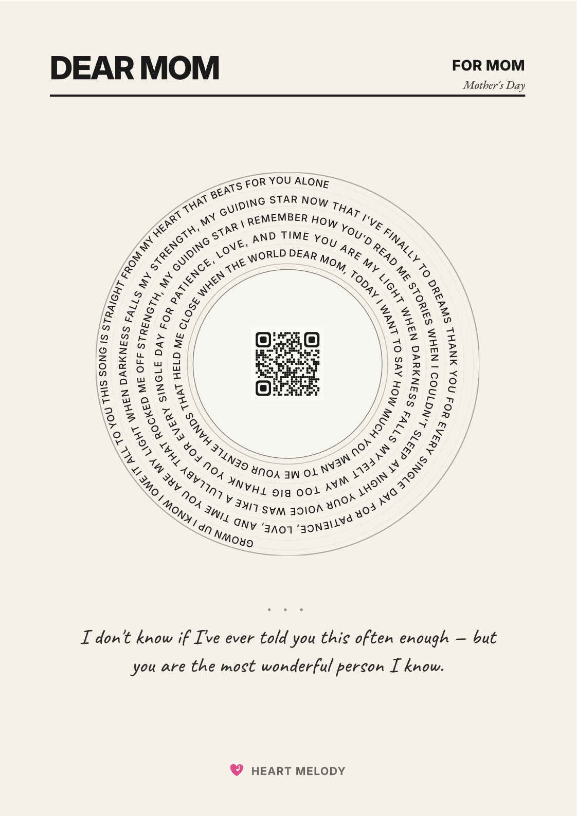 Printable lyric card for Mom