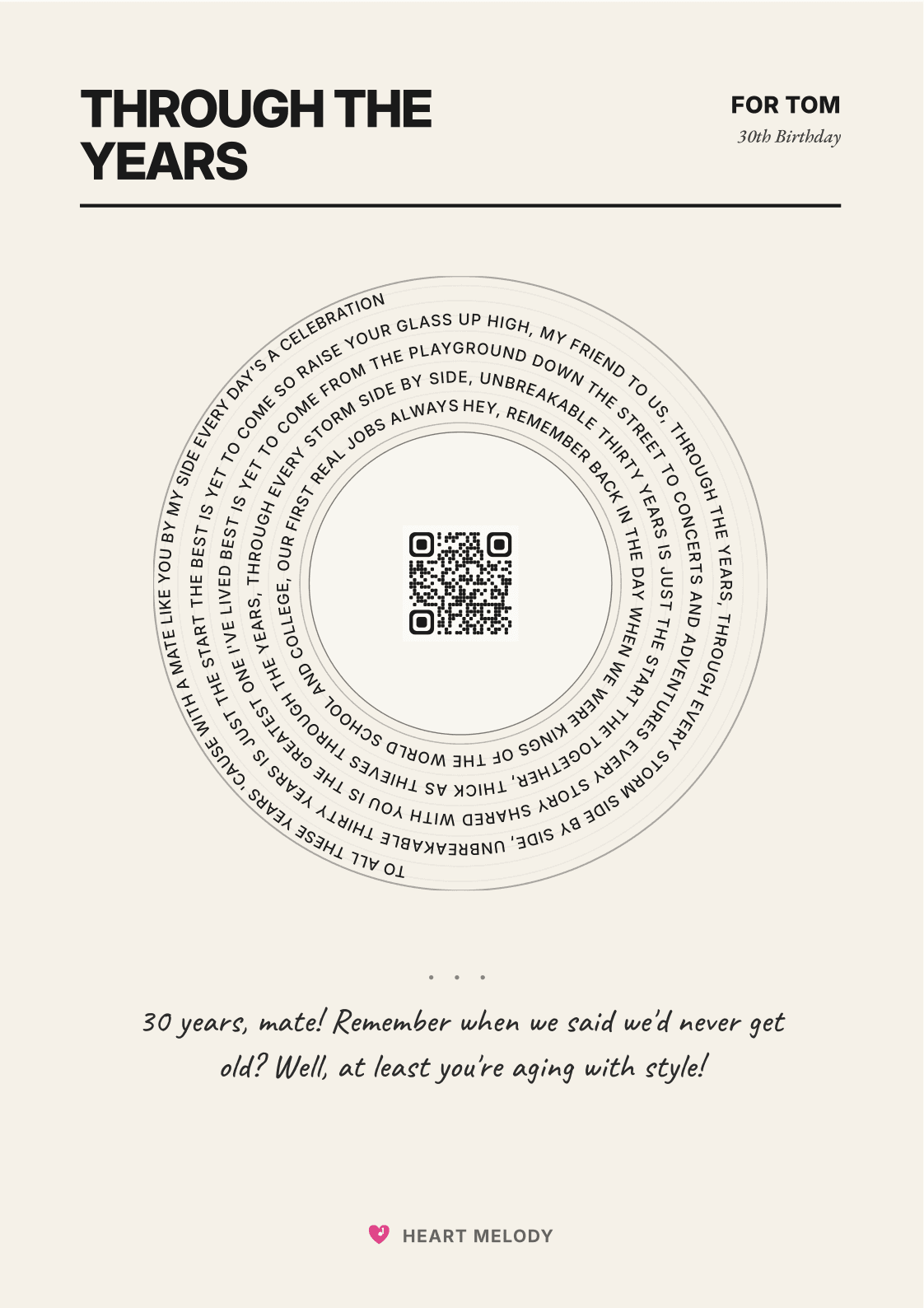 Printable lyric card for Tom