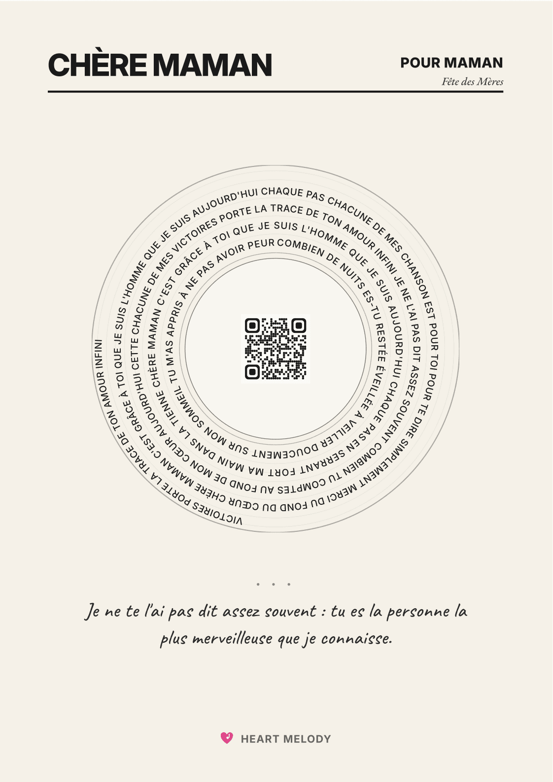 Carte des paroles à imprimer pour Maman