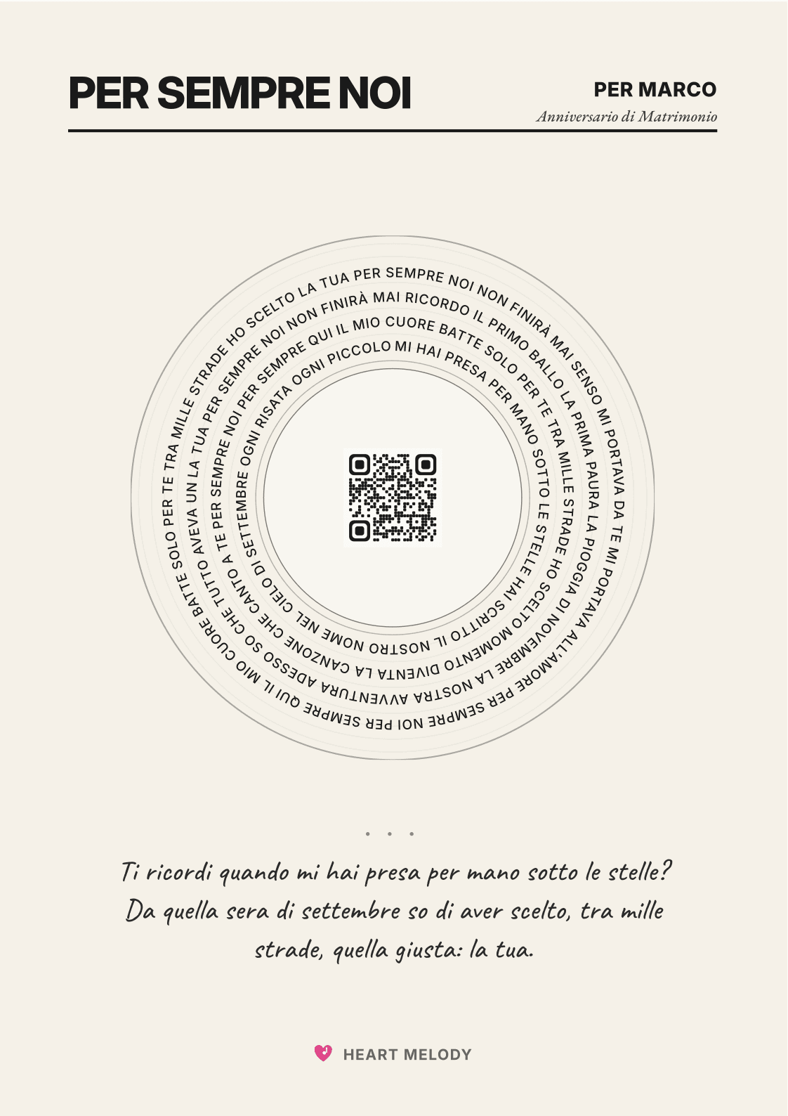Cartolina con il testo della canzone per Marco