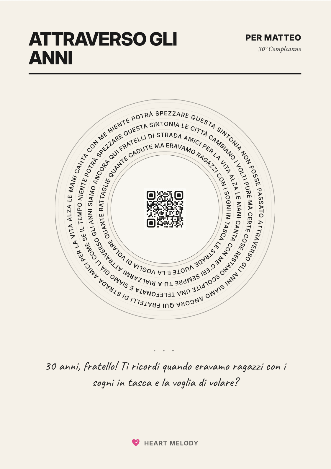 Cartolina con il testo della canzone per Matteo